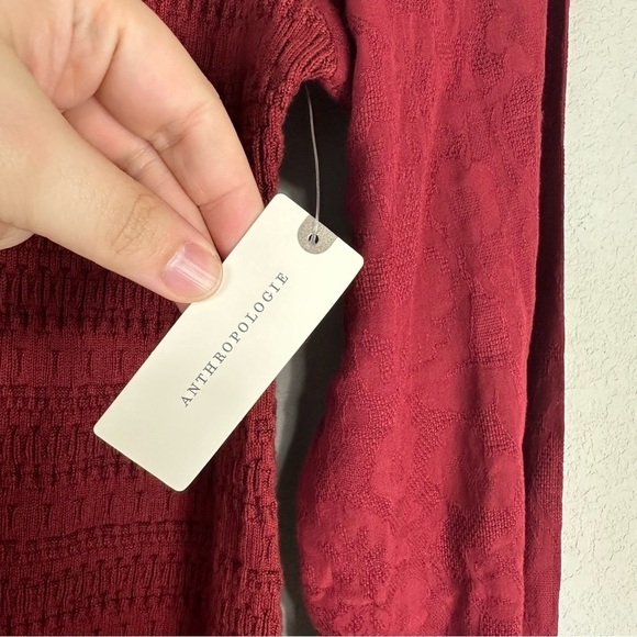 NEW Anthropologie Red Burgundy Long Puff Sleeve Smocked Midi Dress Size XS - Picture 8 of 9